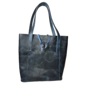 THE LEATHER FARM  Denver Leather Blue Tote Bag
